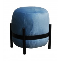 Pouf Vega, bague noire, velours bleu ciel