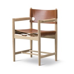 Fauteuil Spanish Chair, chêne savonné, cuir Cognac