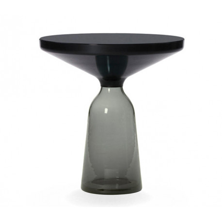 Table d'appoint Bell gris quartz, cadre métal noir, plateau verre noir