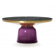 Table basse Bell violet, cadre laiton, plateau marbre noir