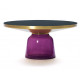 Table basse Bell violet, cadre laiton, plateau verre noir