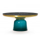 Table basse Bell bleu Montana, cadre laiton, plateau marbre noir