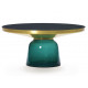 Table basse Bell vert émeraude, cadre laiton, plateau verre noir