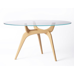 chêne huilé, plateau de verre transparent